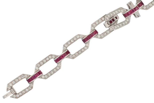18K White Gold Diamond and Ruby Bracelet