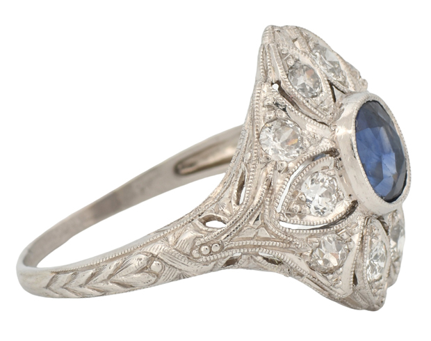 Platinum Diamond Ring with a No Heat Sapphire, GIA #6224244351