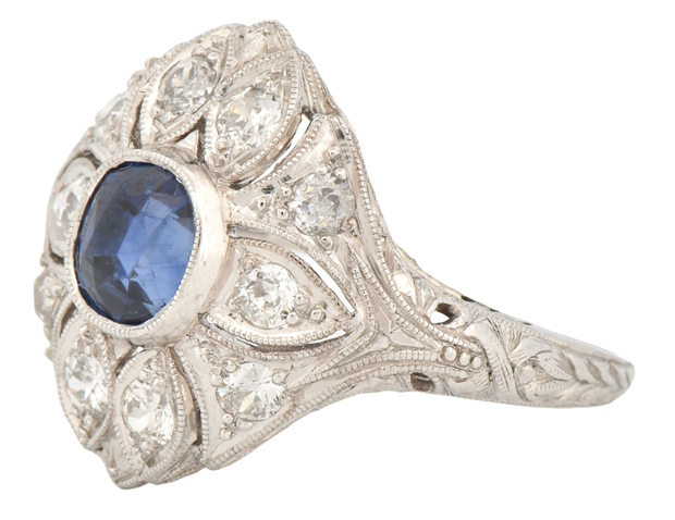 Platinum Diamond Ring with a No Heat Sapphire, GIA #6224244351