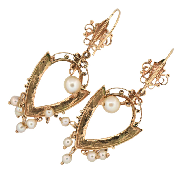 14K Yellow Gold Pearl Earrings 