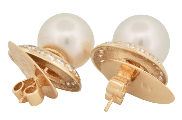 14K Yellow Gold Pearl Earrings with Earring Jackets 