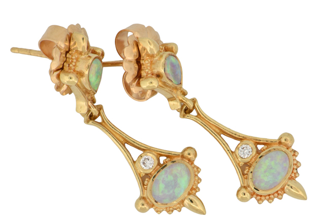 18K Yellow Gold Opal Earrings