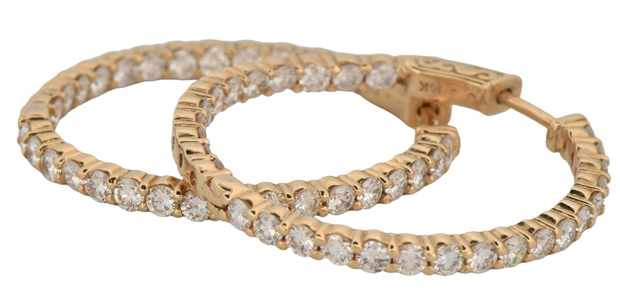14K Yellow Gold Diamond Hoop Earrings