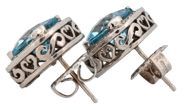 14K White Gold Blue Topaz Earrings 