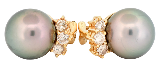 18K Pearl and Diamond Earrings, GIA #2225447076