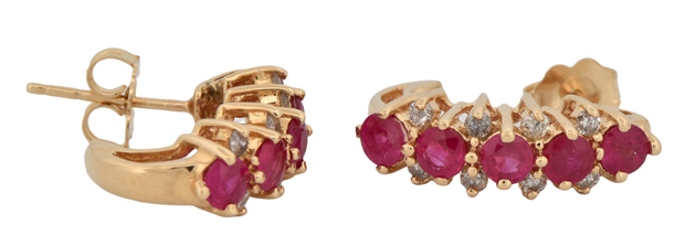 14K Yellow Gold Ruby and Diamond Earrings, Report #220323C-SJ