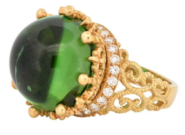 18K Yellow Gold Green Tourmaline Ring, SGL #220728M-SJ
