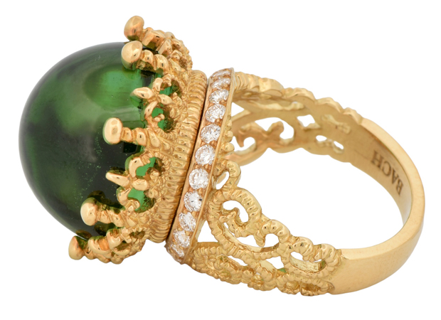 18K Yellow Gold Green Tourmaline Ring, SGL #220728M-SJ