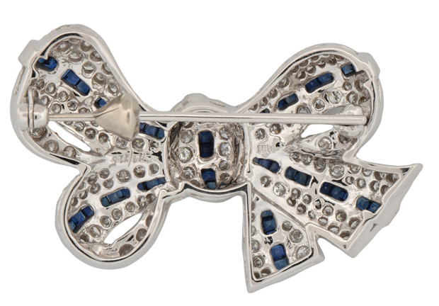 18K White Gold Diamond and Sapphire Pin