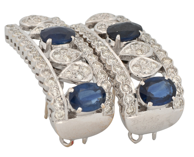 18K White Gold Diamond and Sapphire Earrings, GIA #5222447059