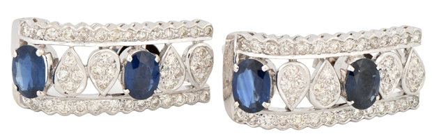 18K White Gold Diamond and Sapphire Earrings, GIA #5222447059