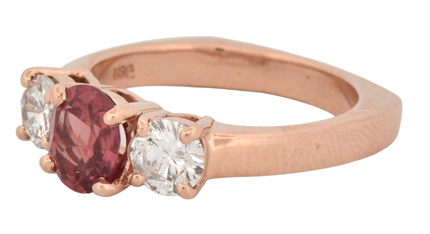 14K Rose Gold Ring with a 1.32 Carat Orangey-Red Sapphire, SGL #210121Q-SC