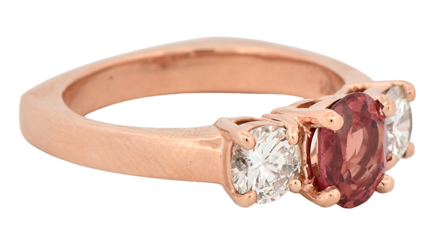 14K Rose Gold Ring with a 1.32 Carat Orangey-Red Sapphire, SGL #210121Q-SC