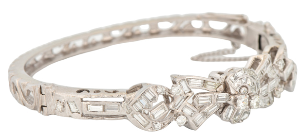 14K White Gold Diamond Bangle