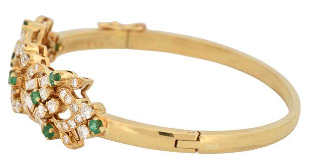 18K Yellow Gold Diamond and Emerald Bangle