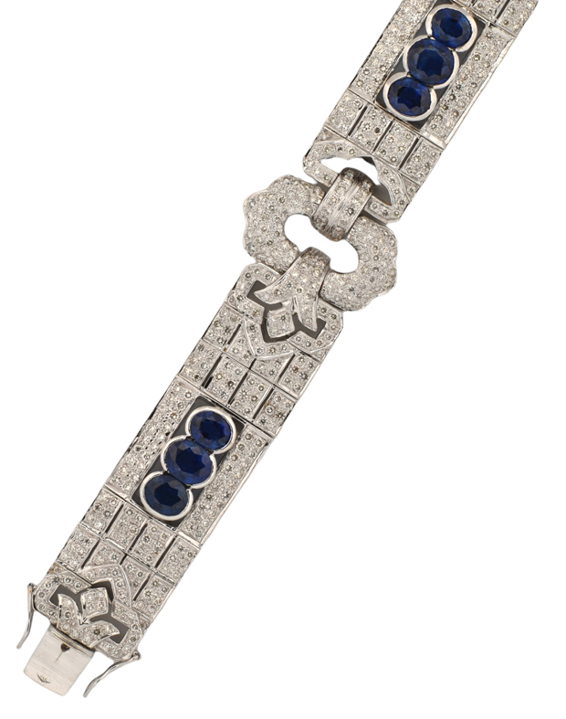 18K White Gold Diamond and Sapphire Bracelet, GIA #5222446958