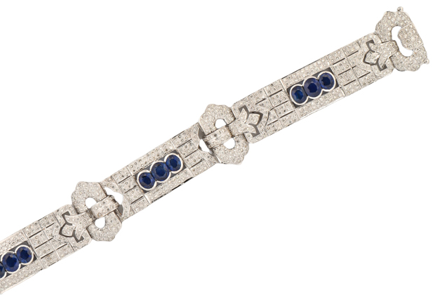 18K White Gold Diamond and Sapphire Bracelet, GIA #5222446958