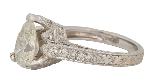18K White Gold Diamond Ring with a 2.45 Carat Pear Brilliant, GIA #2223444140
