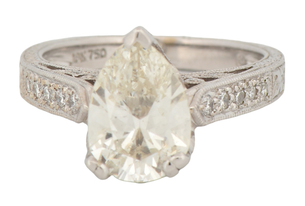 18K White Gold Diamond Ring with a 2.45 Carat Pear Brilliant, GIA #2223444140
