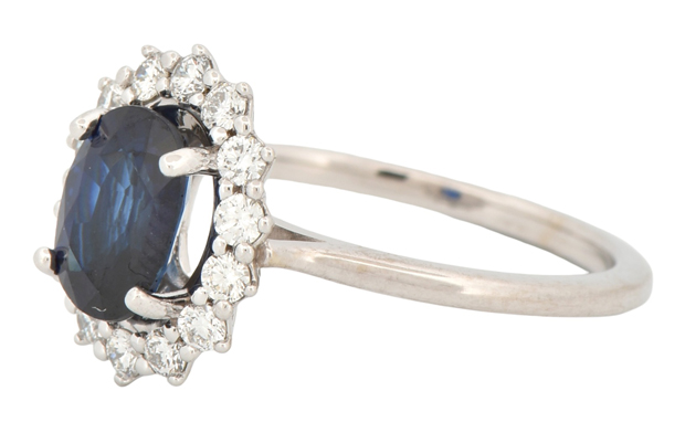 14K White Gold Ring with a 1.58 Carat Oval Sapphire, GIA #2225198246