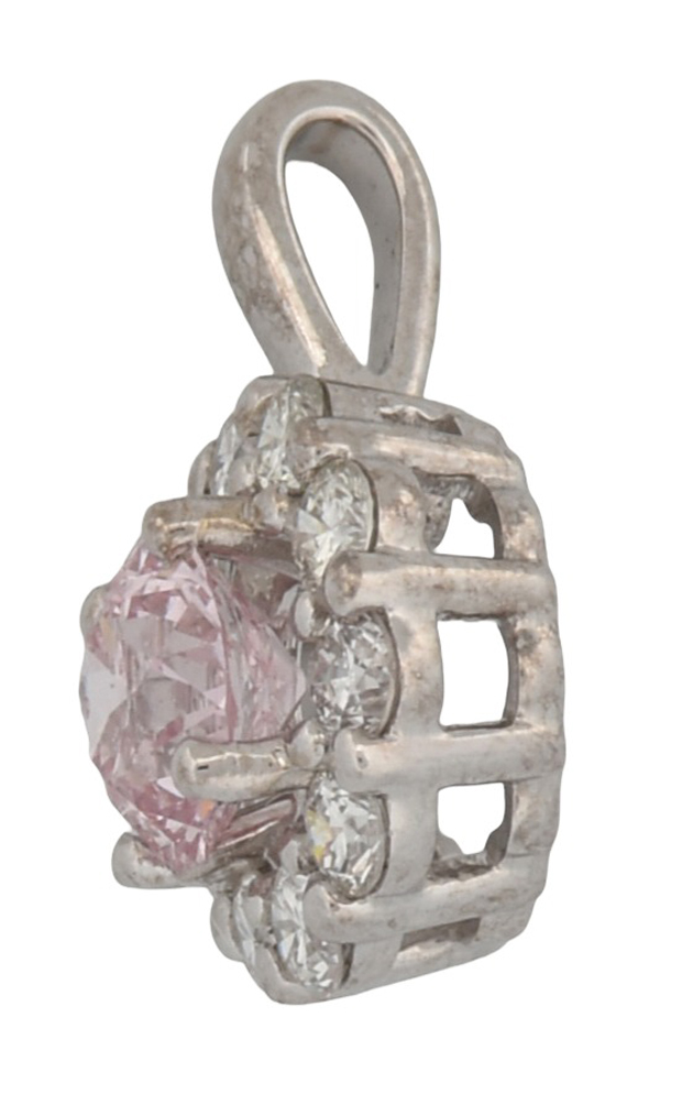 14K White Gold Diamond Pendant with a .58 Carat Circular Brilliant Fancy Purplish Pink Diamond, GIA #6223094262