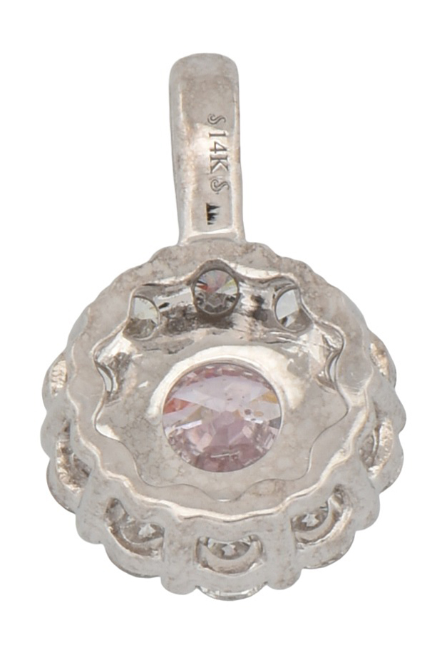 14K White Gold Diamond Pendant with a .58 Carat Circular Brilliant Fancy Purplish Pink Diamond, GIA #6223094262