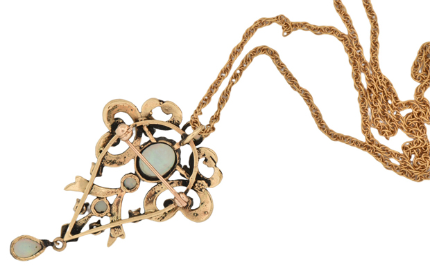 14K Yellow Gold Opal and Seed Pearl Necklace