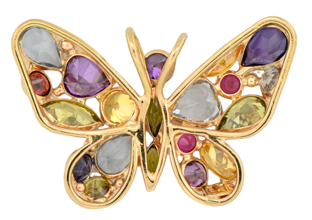 18K Yellow Gold Butterfly Gemstone Pendant