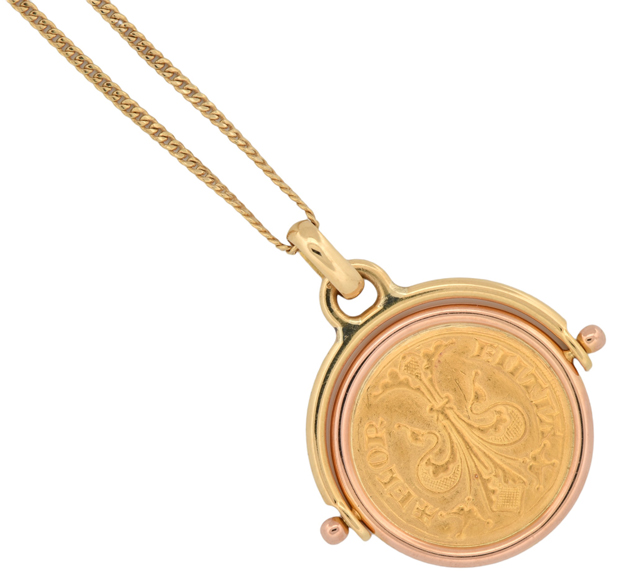 18K Two-Tone Gold Necklace with .999 Gold Florin Medallion