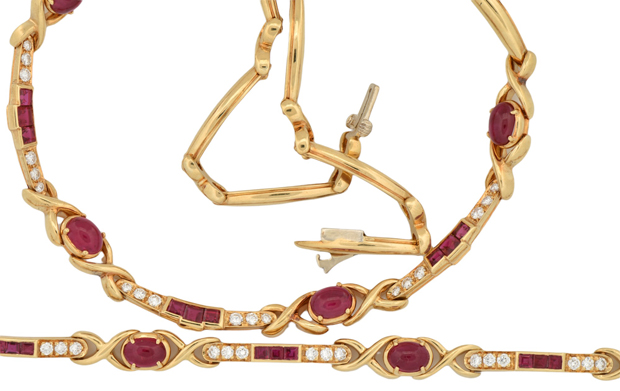 18K Yellow Gold Ruby and Diamond Set