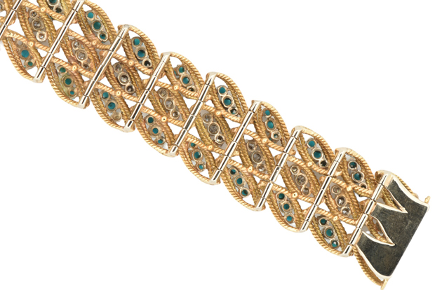 18K Yellow Gold Diamond and Turquoise Bracelet