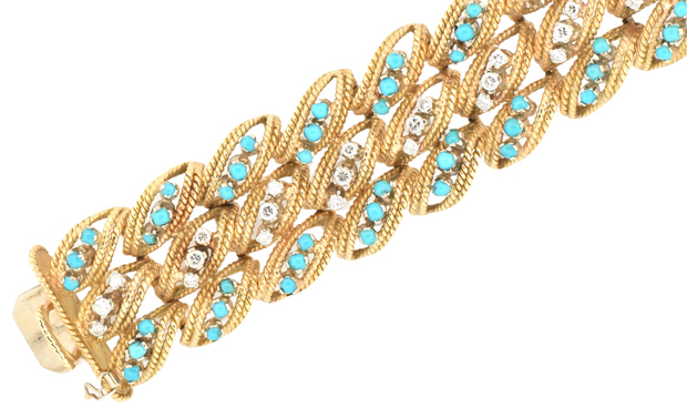 18K Yellow Gold Diamond and Turquoise Bracelet