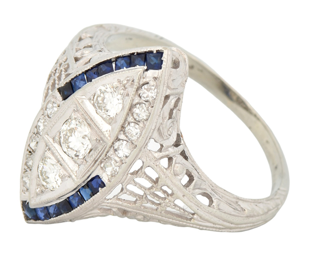 18K White Gold Diamond and Sapphire Ring      