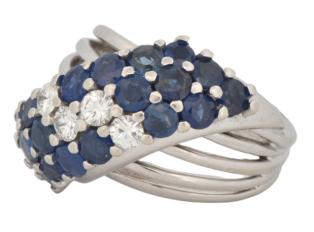 18K White Gold Diamond and Sapphire Ring      