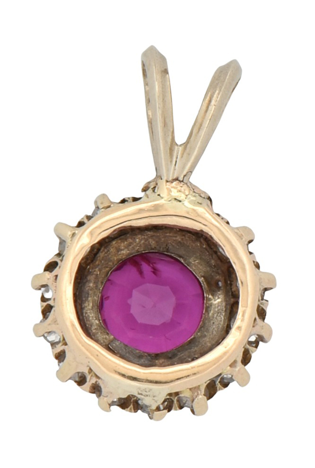 14K Yellow Gold Diamond and Ruby Pendant     