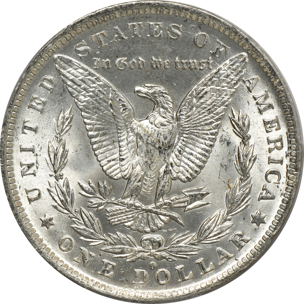 Four Uncirculated Morgan silver dollars certified by PCGS