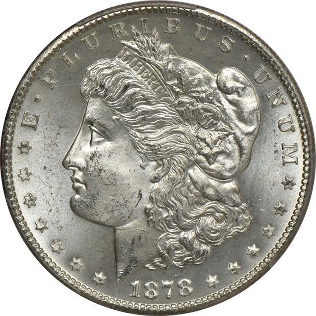 Four Morgans silver dollars, all PCGS CAC
