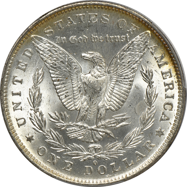 Five incredibly toned Morgan silver dollars, all PCGS MS-63 CAC