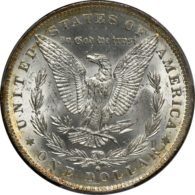Five lovely toned Morgan silver dollars, all PCGS MS-63 CAC