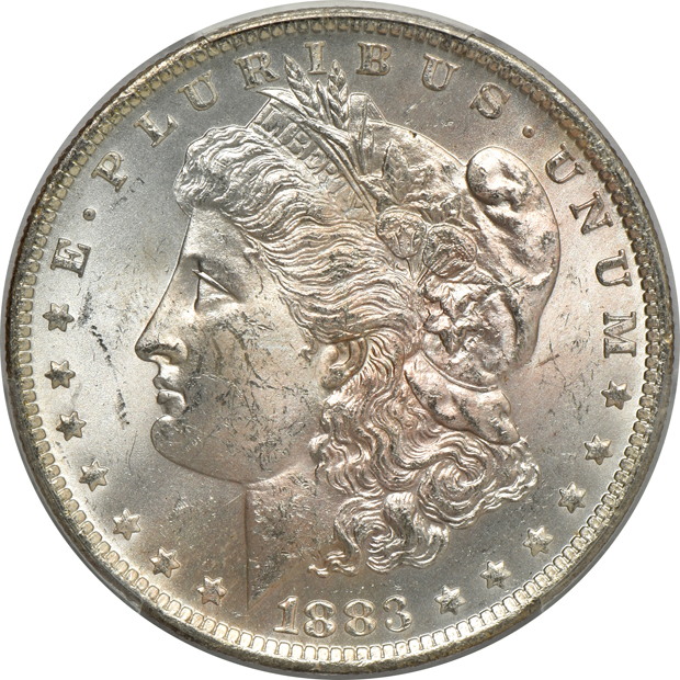 Five lovely toned Morgan silver dollars, all PCGS MS-63 CAC