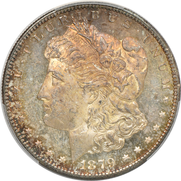 Five nicely toned Uncirculated Morgan silver dollars, all PCGS