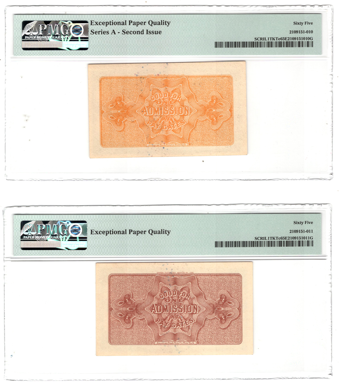 Misc - Eleven certified 1893 Chicago World's Fair notes