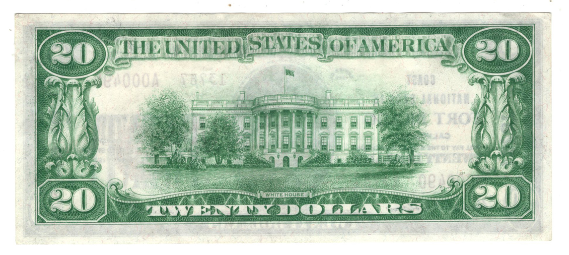 1929 $20 Type 2 - Fort Bragg, CA Charter #13787 - CU