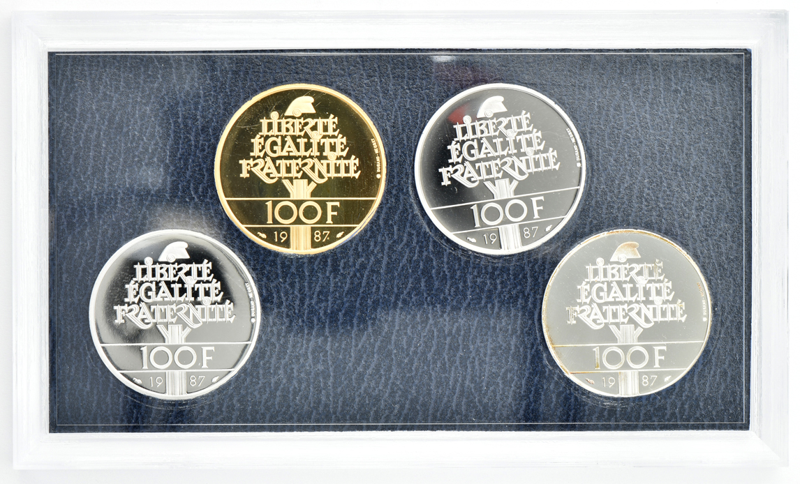 Mexico - 1987 La Fayette four coin Proof Set, platinum, gold, palladium, and silver