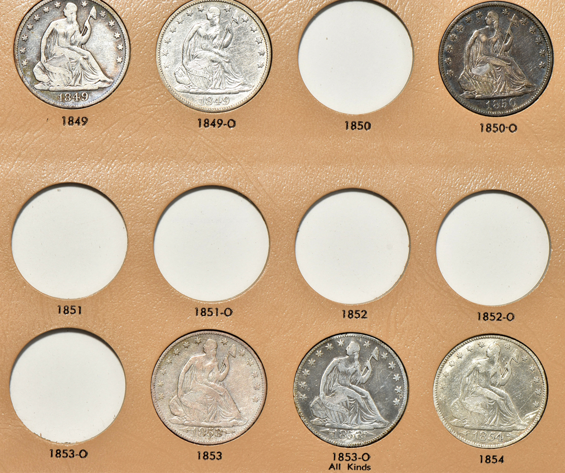 Group of 42 different Liberty Seated half dollars in a Dansco (Littleton-07) album