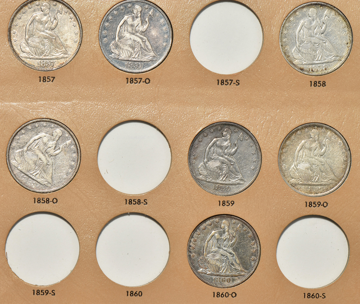 Group of 42 different Liberty Seated half dollars in a Dansco (Littleton-07) album