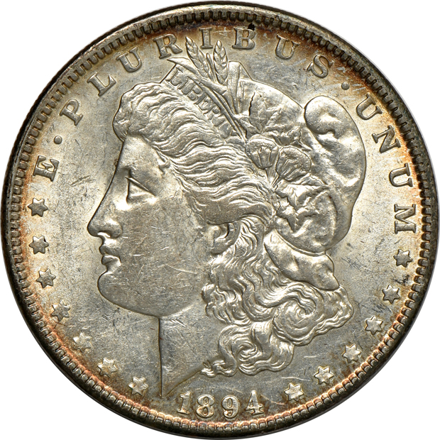 Four Morgan silver dollars