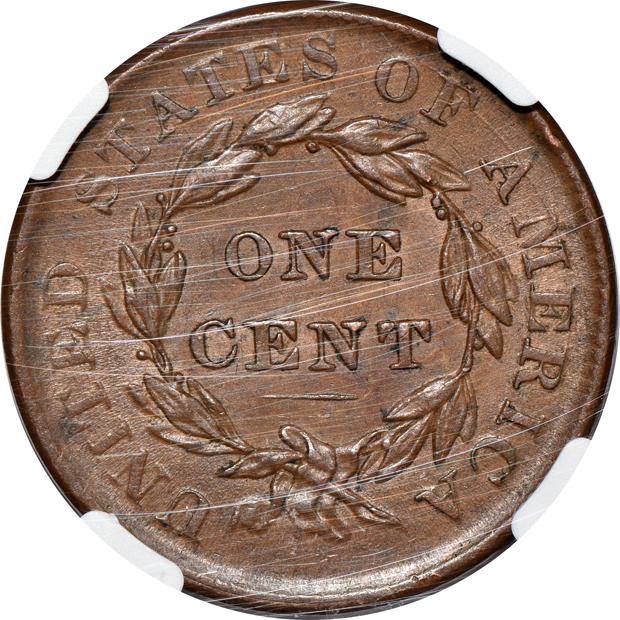 1837 Plain Cords, Med Let, Head of 36 NGC MS-62 BN
