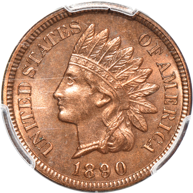 1890 PR-65RB, and a 1909-S Indian XF-45, both PCGS CAC