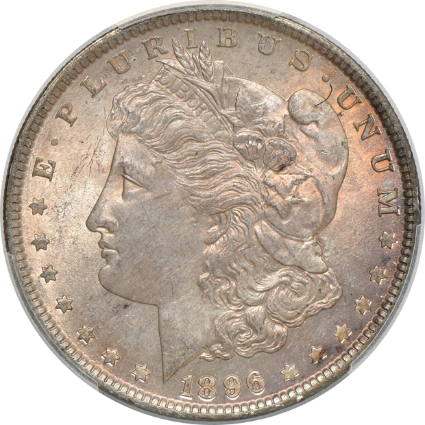 Seven toned Morgan silver dollars certified by PCGS